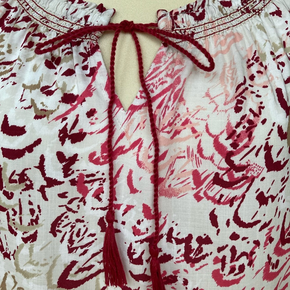 Lucky Brand peasant style top in shades of berry and burgundy.